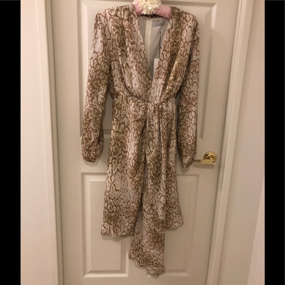 Reptile Print - Long Sleeve Midi Dress asymmetric front hem  (New!!!)